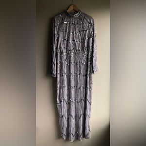 NEW ASOS Sequin Luxury Design Maxi Gray Silver Long Sleeve Dress Size 14